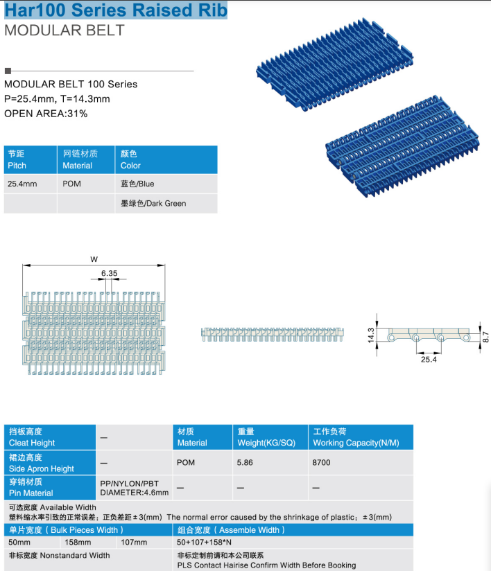 Лента модульная Har100 Series Raised Rib izobrazhenie 2025 08 02 215715482 - Лента модульная Har100 Series Raised Rib