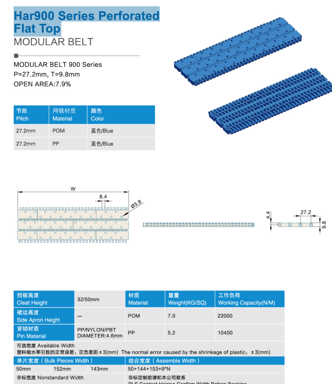 Лента модульная Har900 Series Perforated Flat Top izobrazhenie 2025 08 03 214615913 - Лента модульная Har900 Series Perforated Flat Top